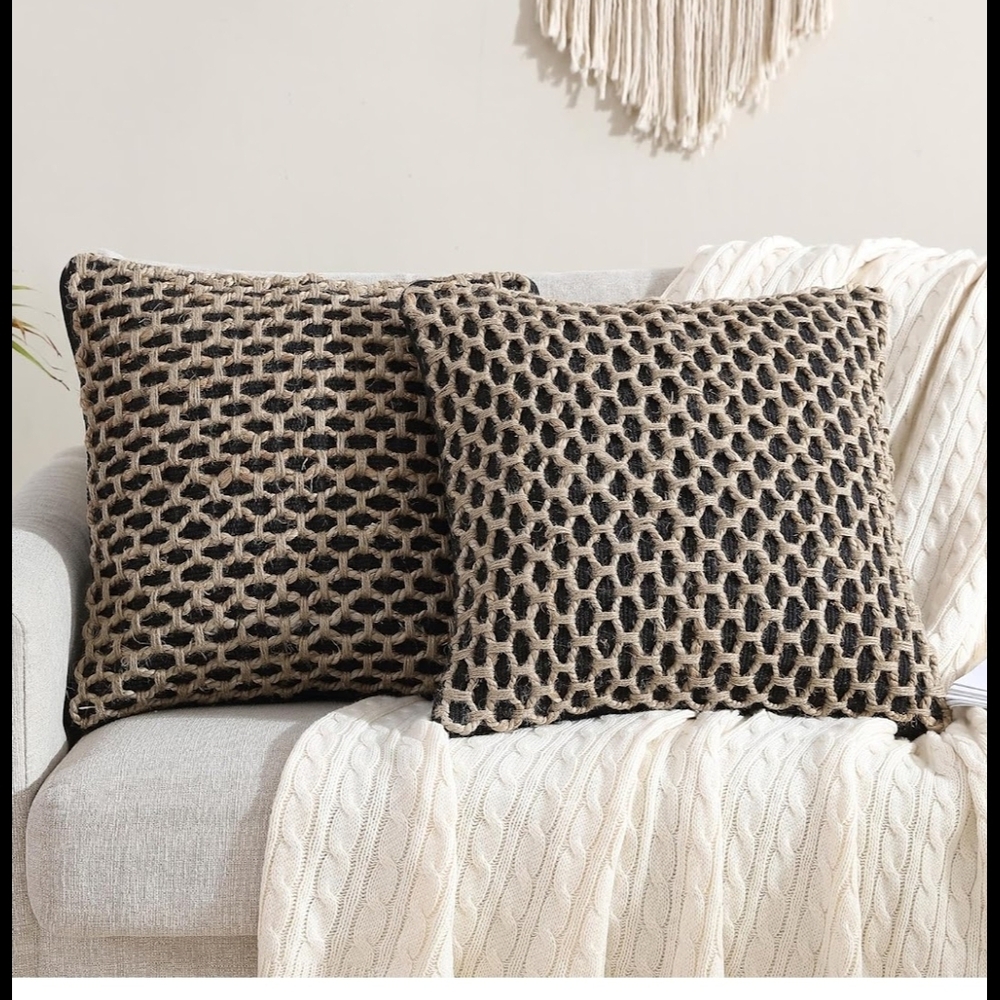 Woven Black and Tan Throw Pillows